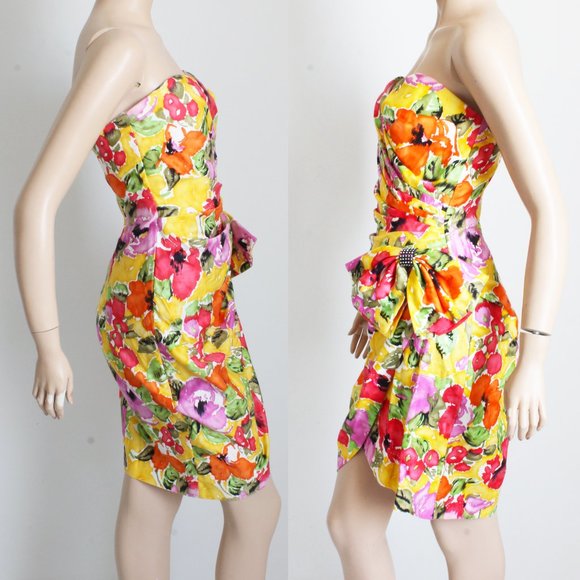 AJ Bari for Lillie Rubin Dress Colorful Floral Strapless Summer Resort - Picture 8 of 9